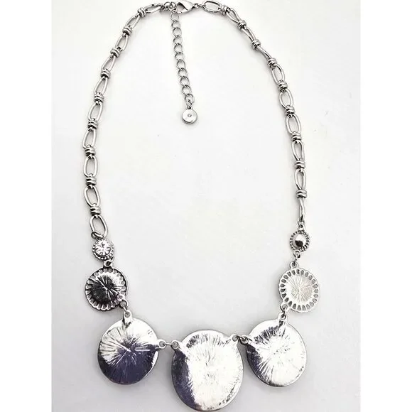 C est.1946 Brand Silver Tone & Blue Necklace 16” Rhinestone Medallions Chain - Picture 5 of 7